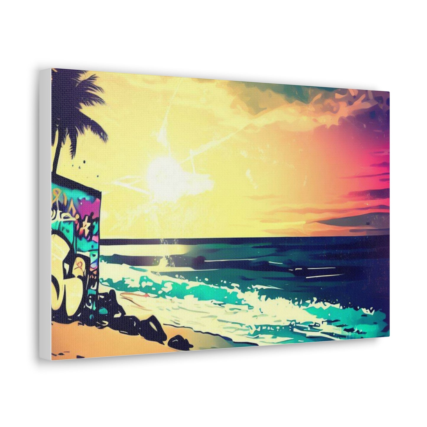 Beach Sunset, Sunset Hut, Graffiti-inspired home decor, Modern street art prints, Graffiti wall art, Street art canvas art, Graffiti artist prints - SaviTraviDesigns