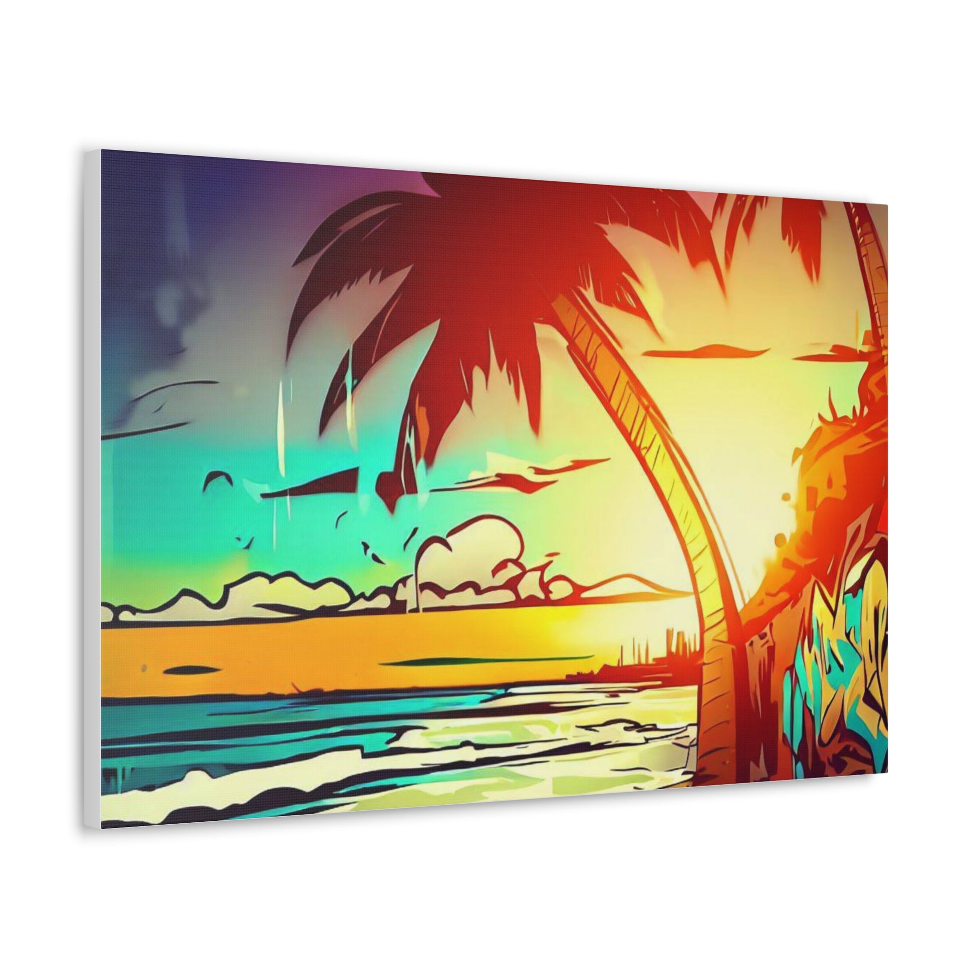 Graffiti Palm Tree, Sunset Beach, Graffiti art prints, Street art canvas, Urban art decor, Graffiti-style wall art, Graffiti canvas prints, Street art posters