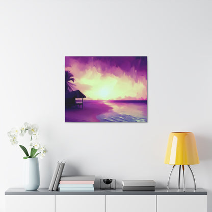 Purple Sunset, Beach wall art, ocean art, beach hut art, Canvas Gallery Wraps