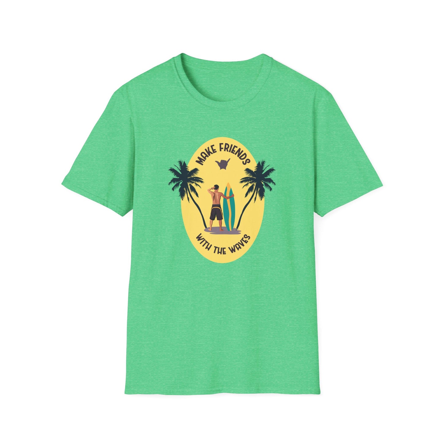 Make Friends With The Waves Graphic T Shirt Heather Irish Green