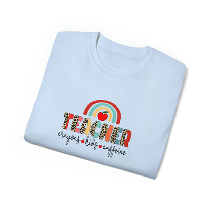 Teacher Crayons, Teacher Kids, Teacher Caffeine, Teacher Graphic Design Shirts, Educator T-Shirt Designs, Classroom Theme Shirts, Inspirational Teacher Tees, Teacher Appreciation Shirts - SaviTraviDesigns