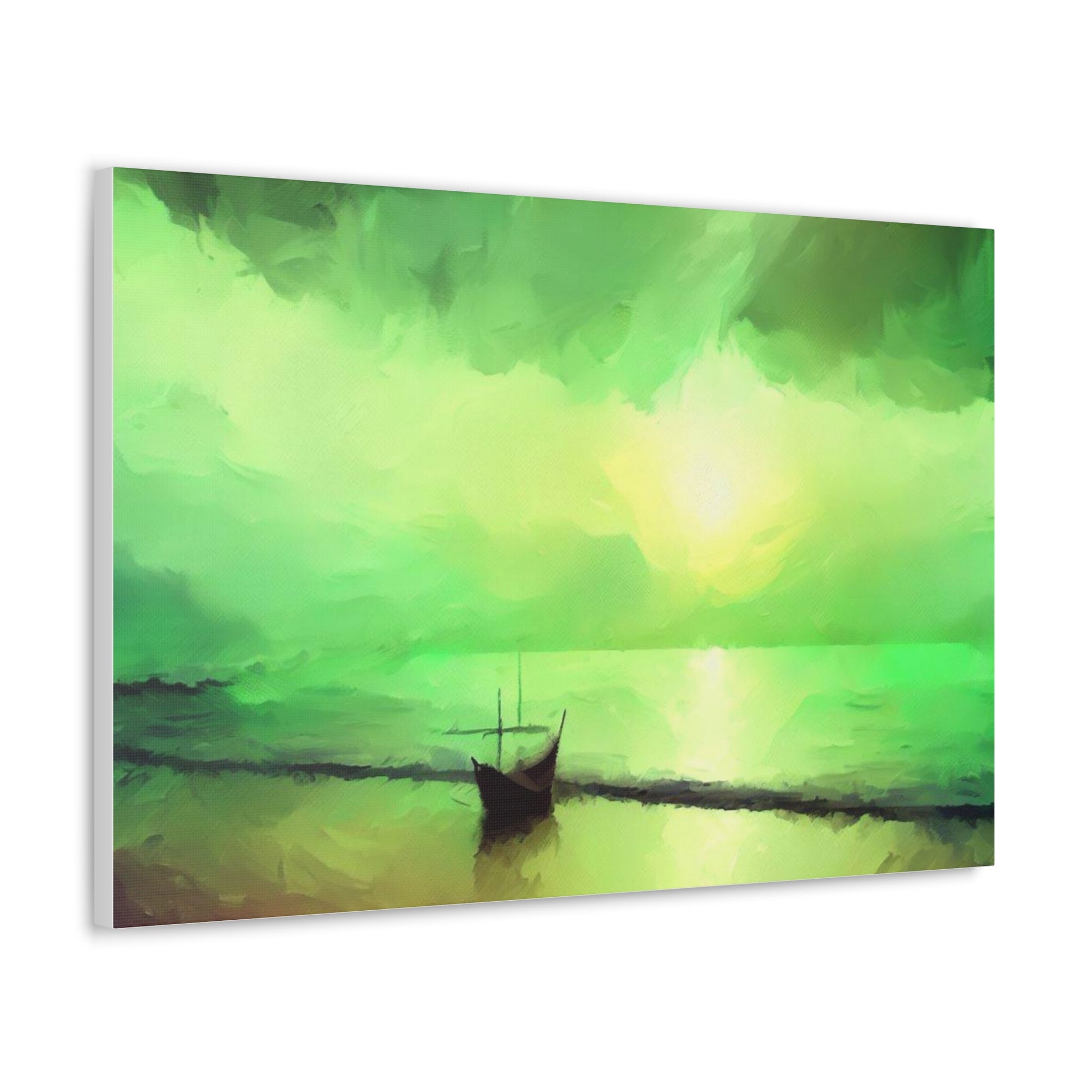 Sailboat Beach, Green Sunset, Beach wall art, sunset art, ocean art, Canvas Gallery Wraps