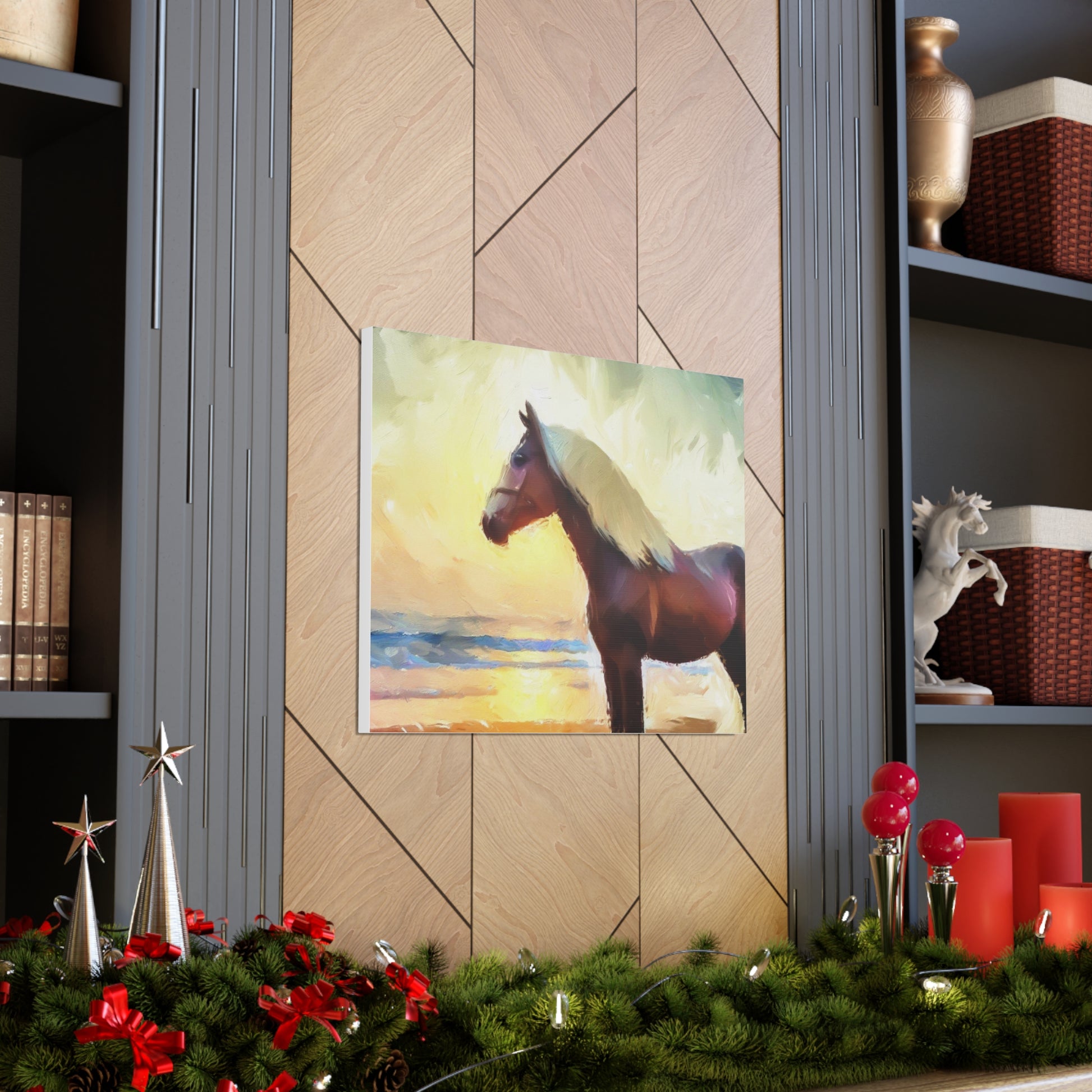 Horse wall art, beach wall art, ocean art, Canvas Gallery Wraps, Horse Beach, Sunset Beach - SaviTraviDesigns