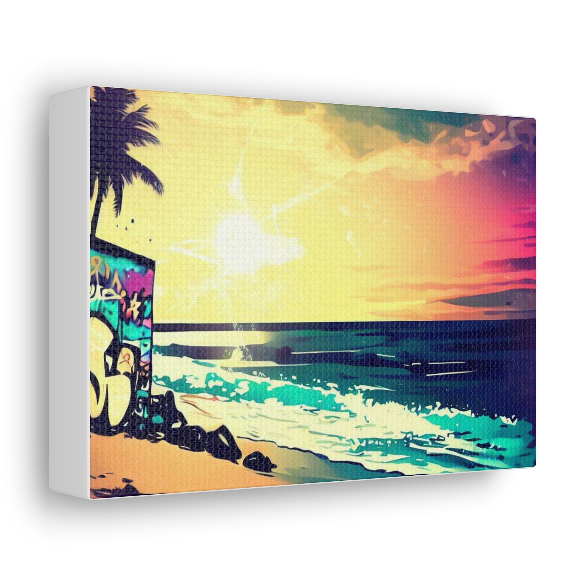 Beach Sunset, Sunset Hut, Graffiti-inspired home decor, Modern street art prints, Graffiti wall art, Street art canvas art, Graffiti artist prints - SaviTraviDesigns