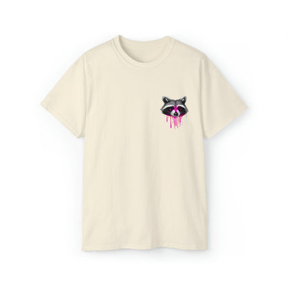 Raccoon Shirt, Graffiti Print Shirt, Unisex Ultra Cotton Tee, Pink Raccoon Natural