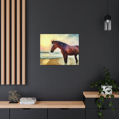 Horse wall art, beach wall art, ocean art, Canvas Gallery Wraps, Horse Beach, Sunset Beach - SaviTraviDesigns