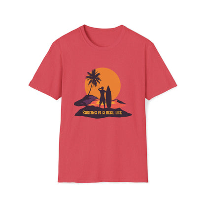 Surfing is Real Life |Beach Lifestyle Shirts | Summer Vibe Apparel Heather Red