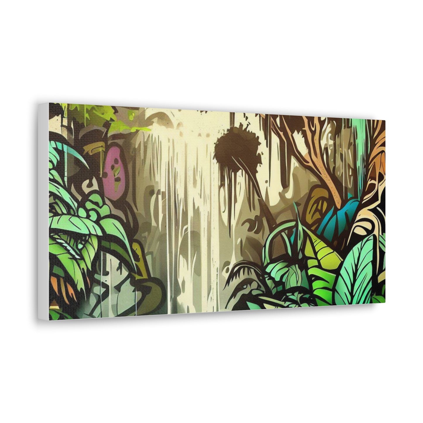 Jungle Waterfall, Rainforest Waterfall, Graffiti-inspired home decor, Modern street art prints, Graffiti wall art, Street art canvas art, Graffiti artist prints 20″ x 10″ Premium Gallery Wraps (1.25″)