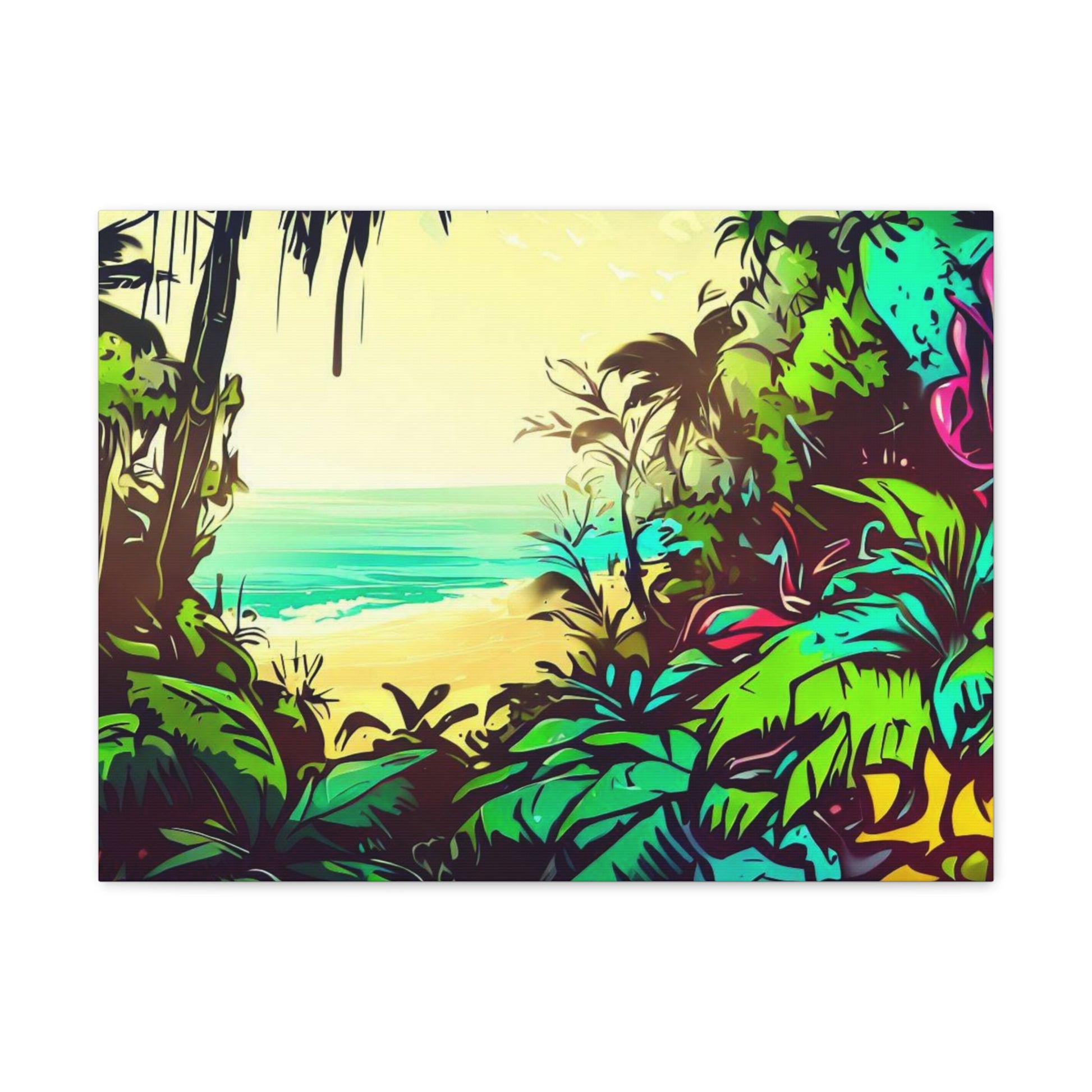 Jungle Beach, Rainforest Ocean, Graffiti-inspired home decor, Modern street art prints, Graffiti wall art, Street art canvas art, Graffiti artist prints - SaviTraviDesigns