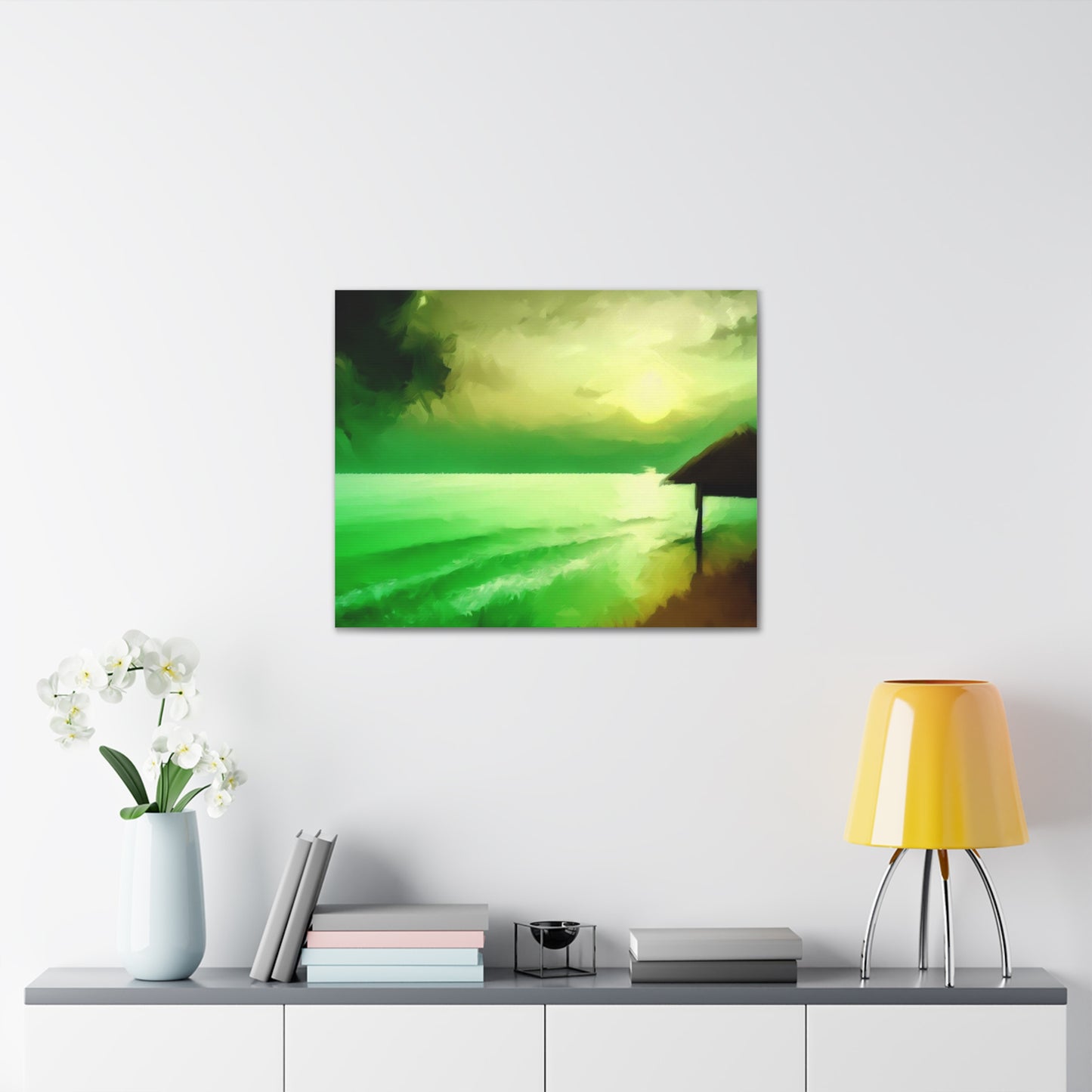 Green Flash Sunset, Beach wall art, sunset art, beach hut art, Canvas Gallery Wraps