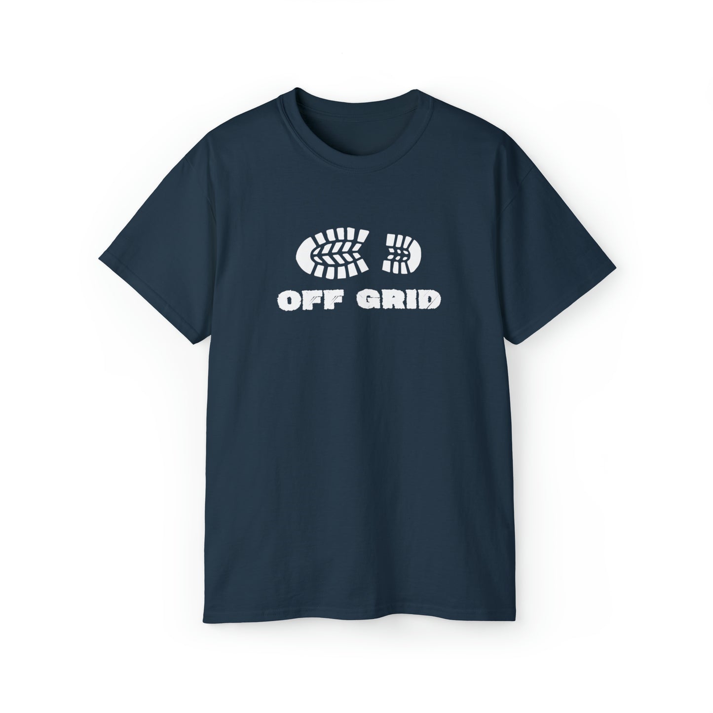 Off Grid Boot Print | Hiking & Camping Tee | Nature-Inspired Outdoor Apparel Blue Dusk