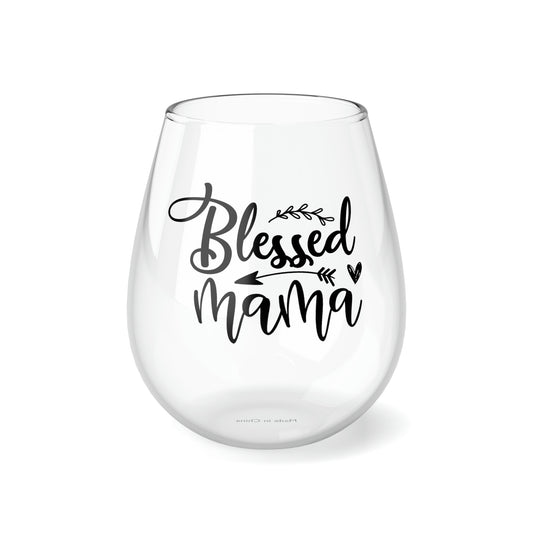 Blessed Mom, Mom Wine Glass, Wine Lover stemless, Unique stemless wine glass, Trendy wine glass, Wine glass gift - SaviTraviDesigns