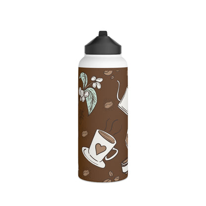 Coffee water bottle, Design water bottle, Stainless Steel Water Bottle, Standard Lid - SaviTraviDesigns