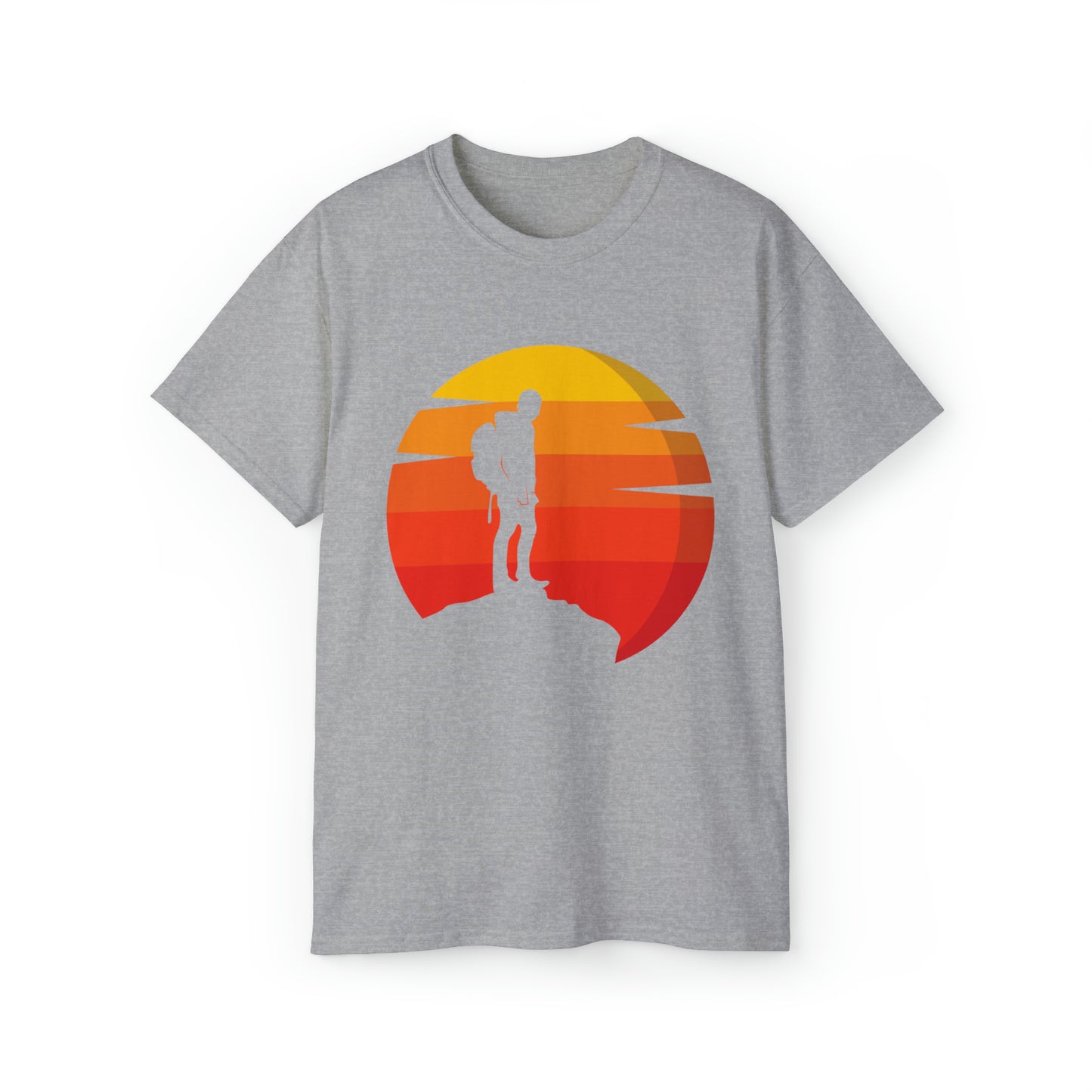 Hiker Sunset Silhouette | Hiking & Camping Tee | Nature-Inspired Outdoor Apparel Sport Grey