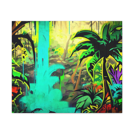 Waterfall Painting, Jungle Painting, Rainforest Canvas, Graffiti canvas prints, Spray can art,Urban graffiti artwork, Graffiti wall decor - SaviTraviDesigns