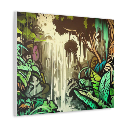 Jungle Waterfall, Rainforest Waterfall, Graffiti-inspired home decor, Modern street art prints, Graffiti wall art, Street art canvas art, Graffiti artist prints 24″ x 20″ Premium Gallery Wraps (1.25″)