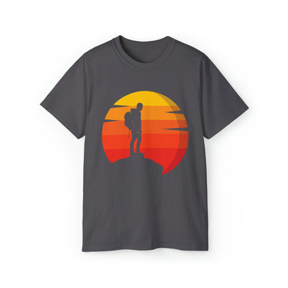 Hiker Sunset Silhouette | Hiking & Camping Tee | Nature-Inspired Outdoor Apparel Charcoal