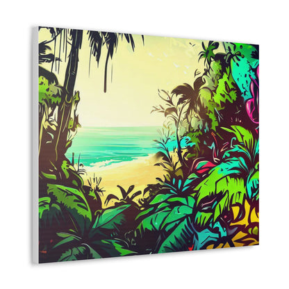 Jungle Beach, Rainforest Ocean, Graffiti-inspired home decor, Modern street art prints, Graffiti wall art, Street art canvas art, Graffiti artist prints - SaviTraviDesigns