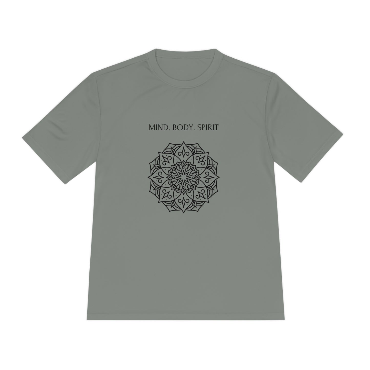 Mind Body Spirit Shirt, Graphic T-shirt, Moisture Wicking Tee Grey Concrete