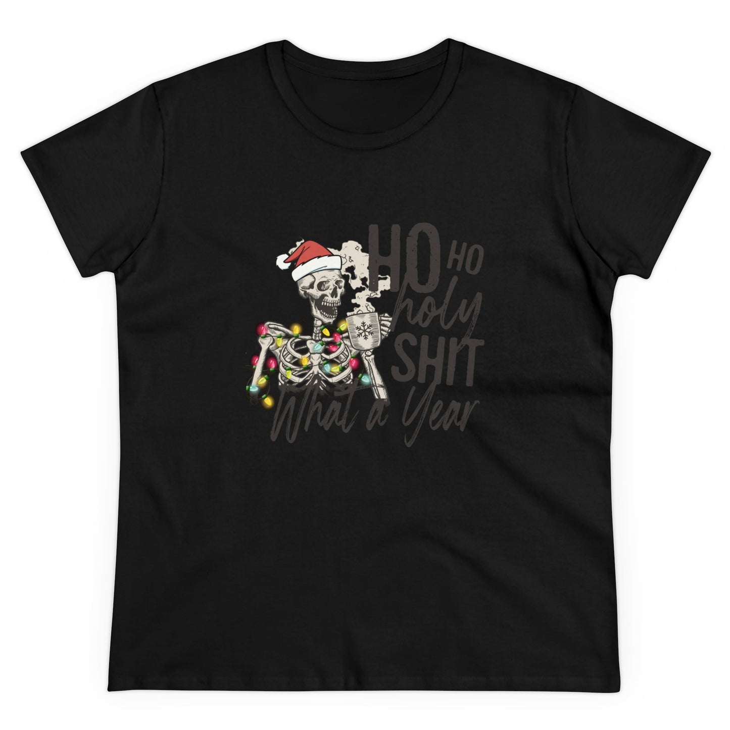 Ho Ho Holy Shit, What A Year, Christmas Graphic Shirts, Festive Holiday T-Shirts, Ugly Christmas Sweater Tees, Funny Christmas Shirt Designs, Cute Xmas Graphic Tees Black