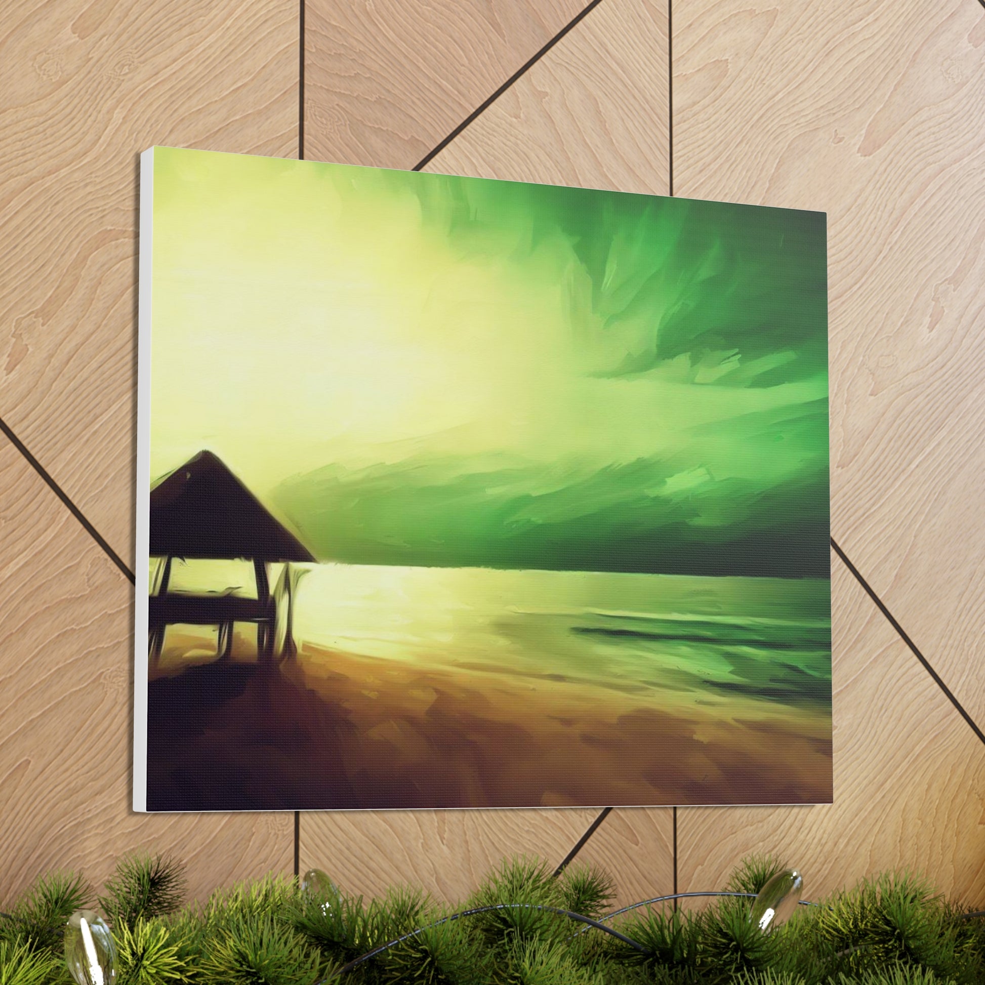 Green Sunset, Beach art, ocean art, beach wall art, Canvas Gallery Wraps