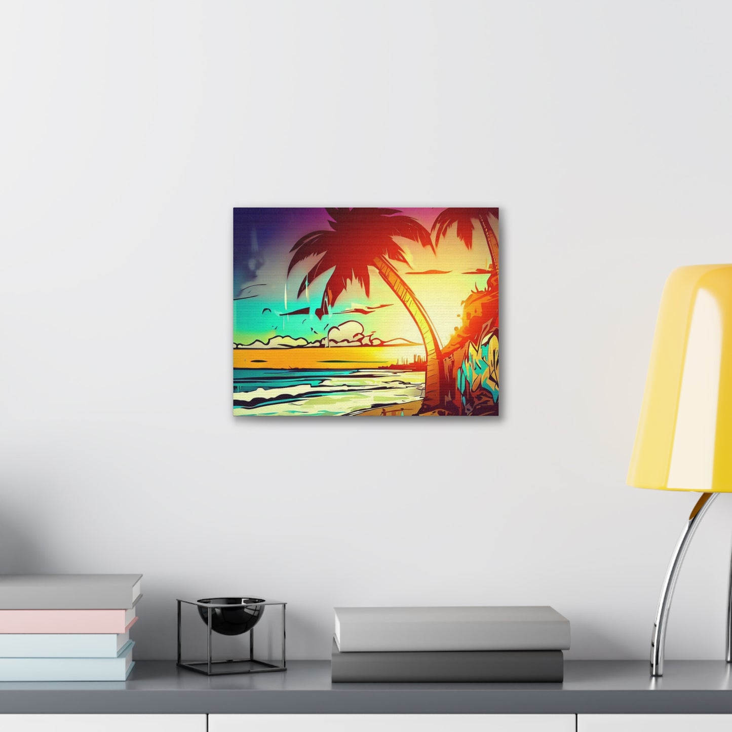 Graffiti Palm Tree, Sunset Beach, Graffiti art prints, Street art canvas, Urban art decor, Graffiti-style wall art, Graffiti canvas prints, Street art posters 14″ x 11″ Premium Gallery Wraps (1.25″)