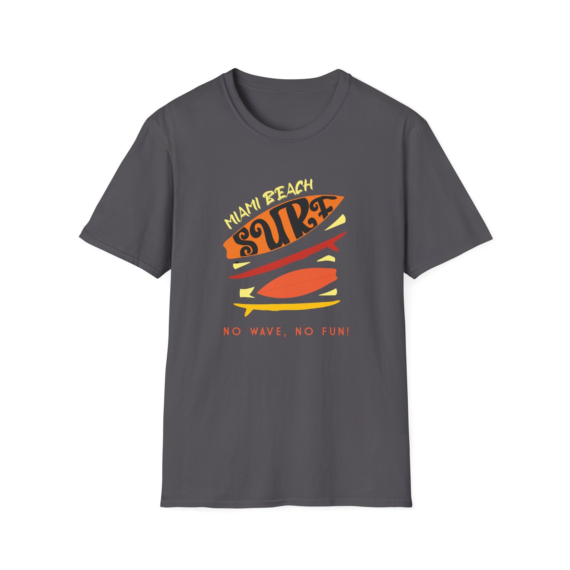 Miami Beach Surf Beachwear Graphic T Shirt Charcoal