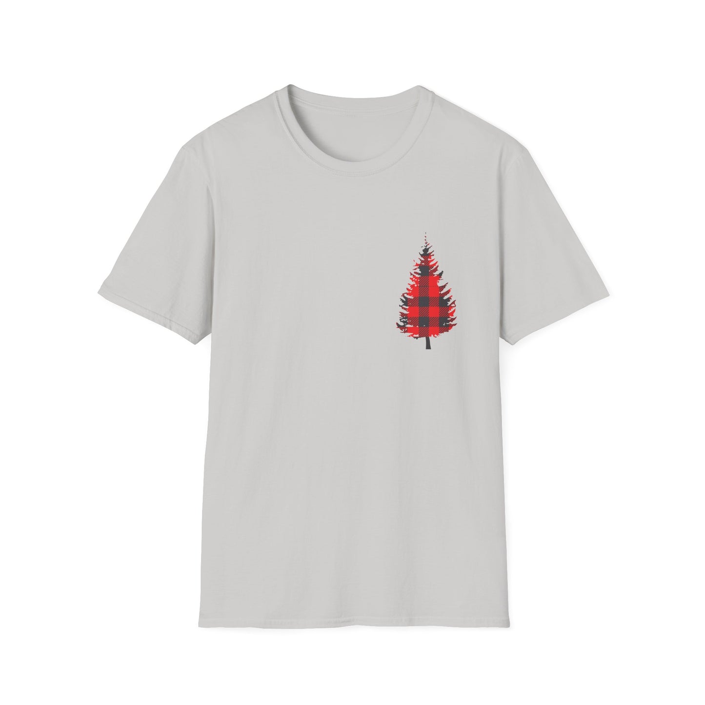 Plaid Christmas Tree Graphic T Shirt Ice Grey