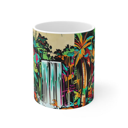 Jungle Waterfall, Personalized Mug Designs, Creative Coffee Cups, Unique Mug Artwork, Printed Coffee Mugs, Artist-Designed Mugs