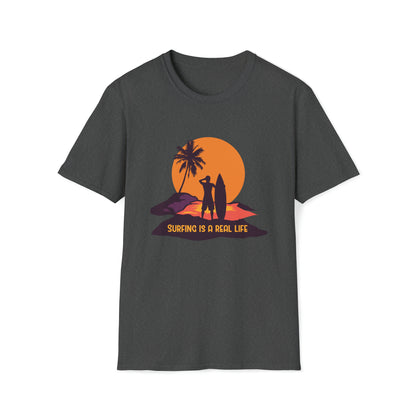 Surfing is Real Life |Beach Lifestyle Shirts | Summer Vibe Apparel Dark Heather