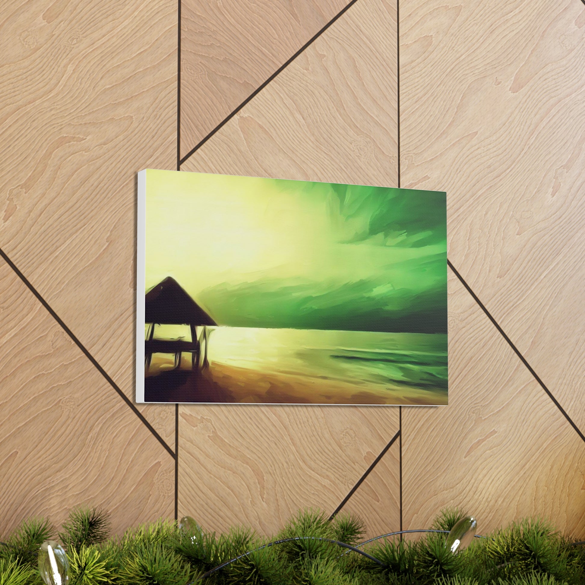 Green Sunset, Beach art, ocean art, beach wall art, Canvas Gallery Wraps