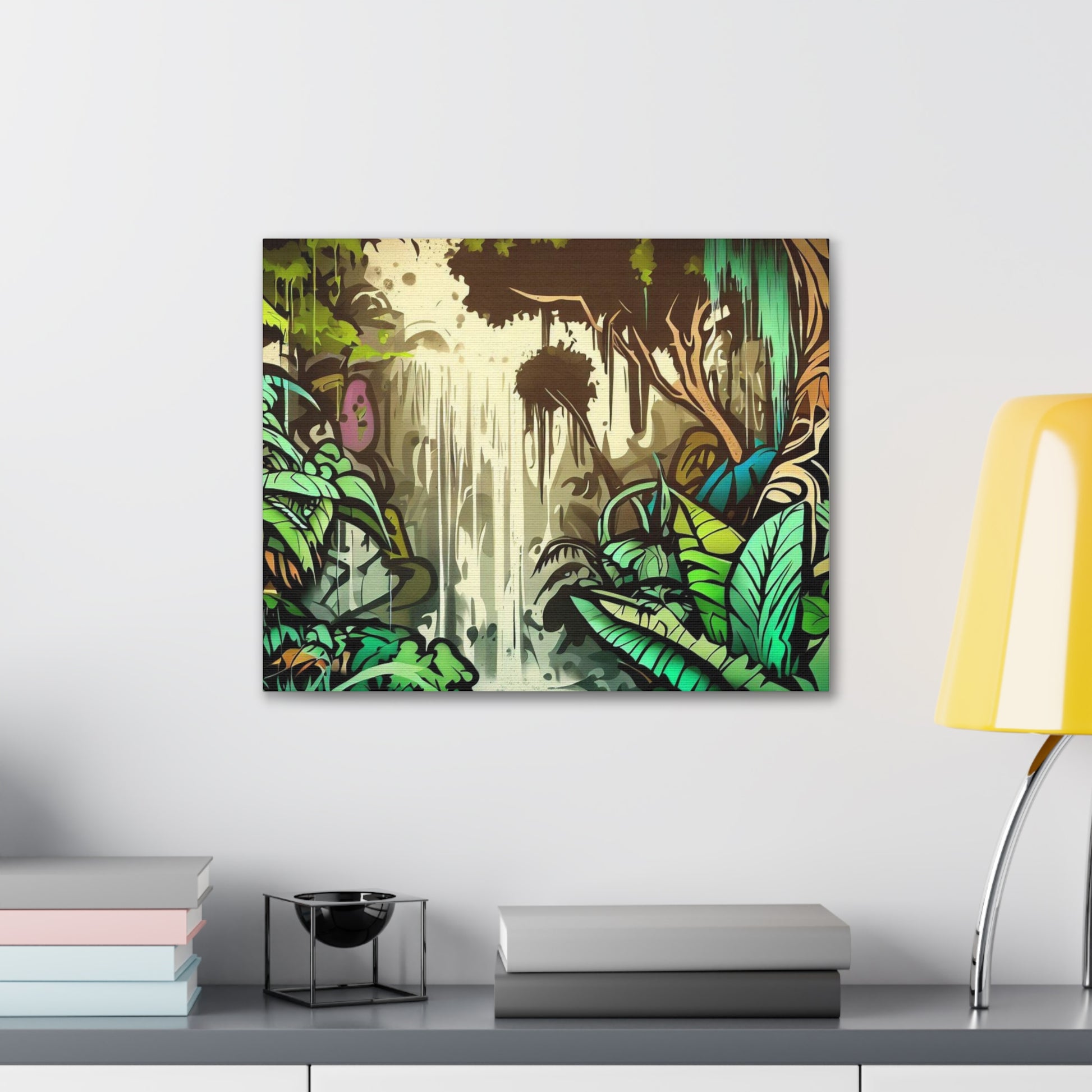 Jungle Waterfall, Rainforest Waterfall, Graffiti-inspired home decor, Modern street art prints, Graffiti wall art, Street art canvas art, Graffiti artist prints