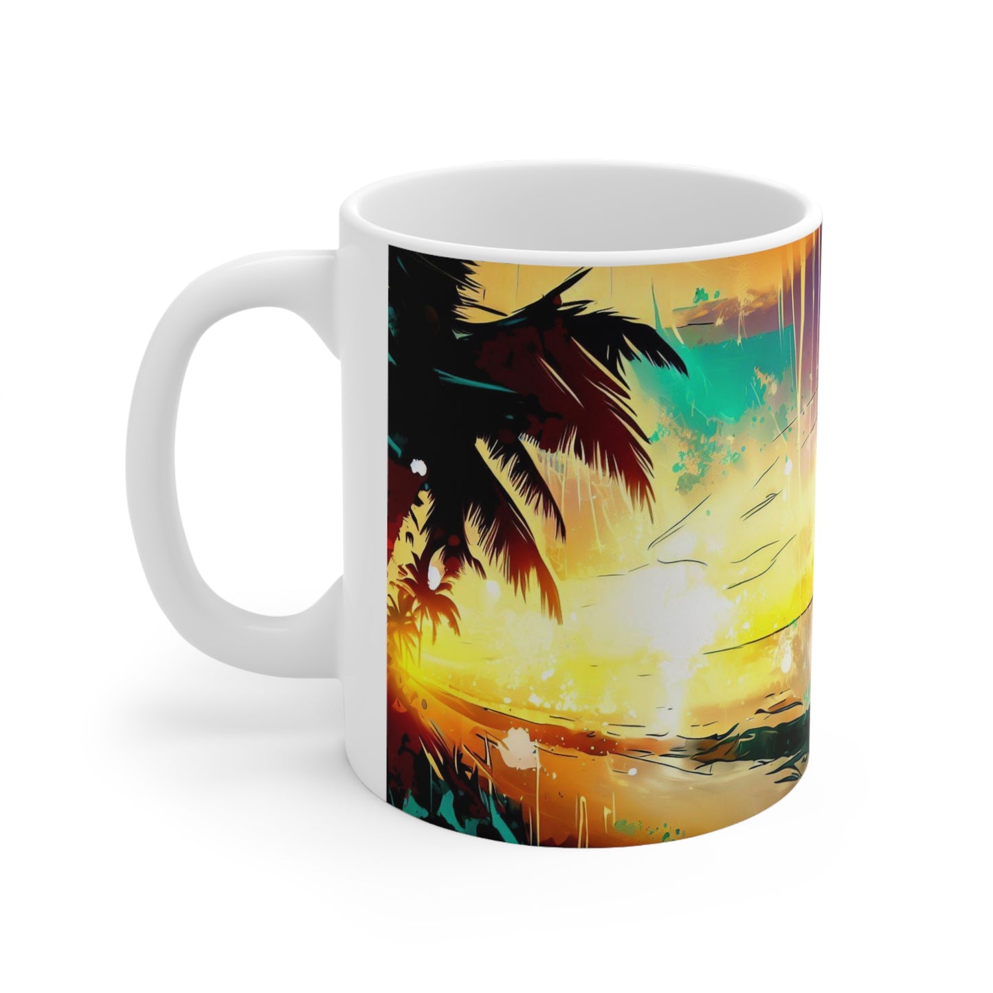 Sunset Beach Mug, Personalized Mug Designs, Creative Coffee Cups, Unique Mug Artwork, Printed Coffee Mugs, Artist-Designed Mugs 11oz