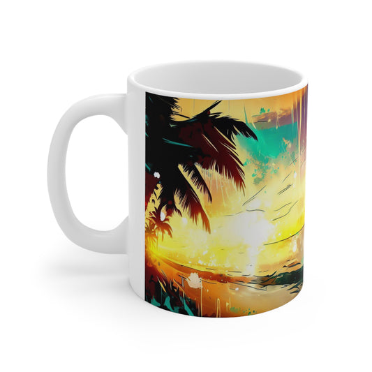 Sunset Beach Mug, Personalized Mug Designs, Creative Coffee Cups, Unique Mug Artwork, Printed Coffee Mugs, Artist-Designed Mugs - SaviTraviDesigns