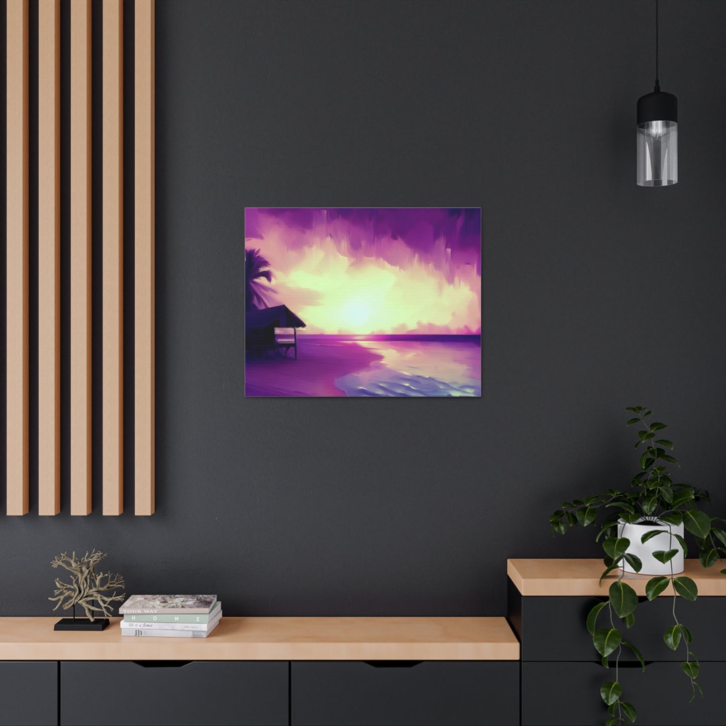 Purple Sunset, Beach wall art, ocean art, beach hut art, Canvas Gallery Wraps