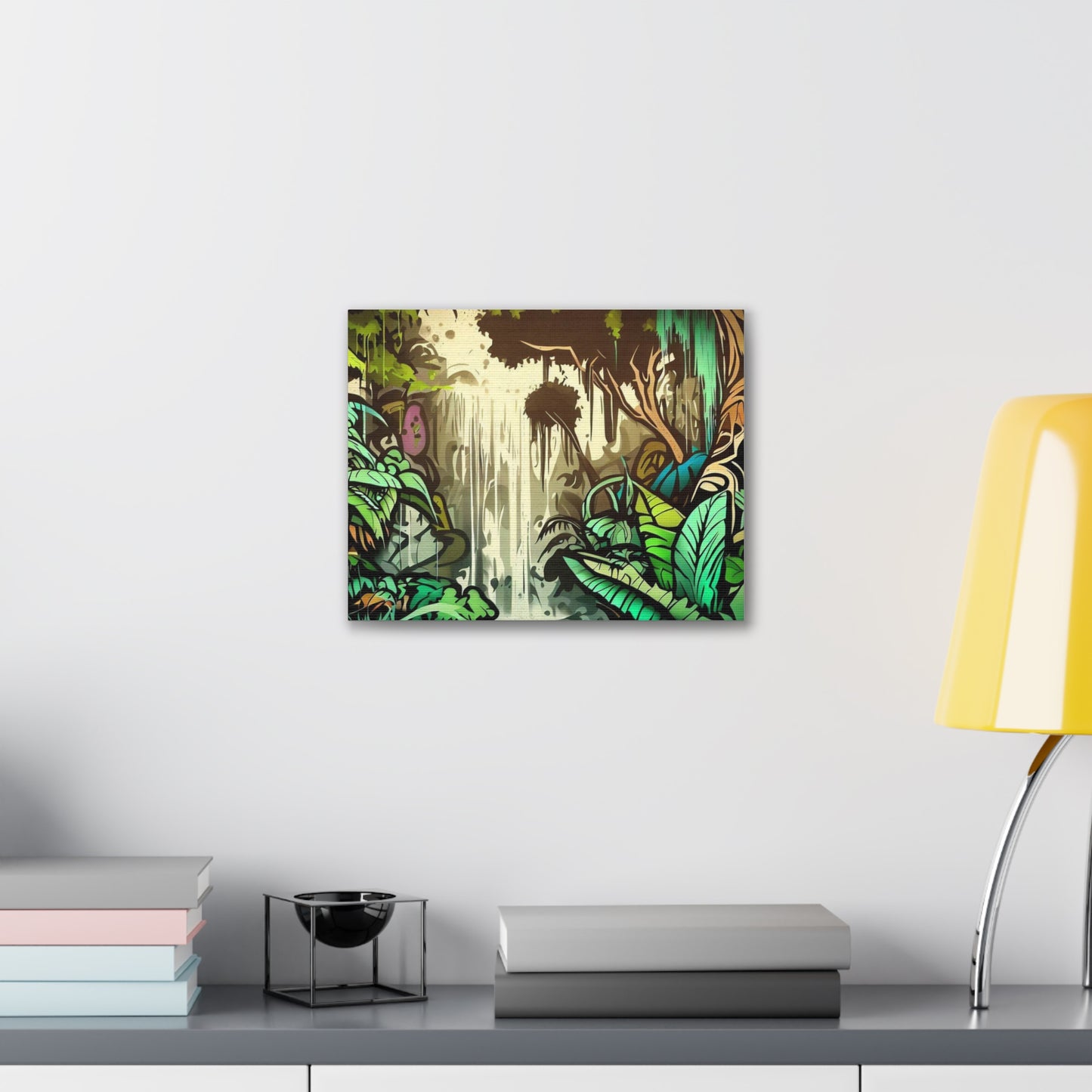 Jungle Waterfall, Rainforest Waterfall, Graffiti-inspired home decor, Modern street art prints, Graffiti wall art, Street art canvas art, Graffiti artist prints