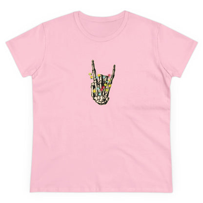 Christmas Lights, Skeleton Hand, Christmas Graphic Shirts, Festive Holiday T-Shirts, Ugly Christmas Sweater Tees, Funny Christmas Shirt Designs, Cute Xmas Graphic Tees Light Pink