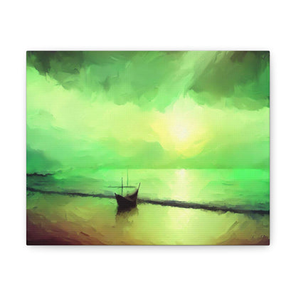 Sailboat Beach, Green Sunset, Beach wall art, sunset art, ocean art, Canvas Gallery Wraps 10″ x 8″ Premium Gallery Wraps (1.25″)