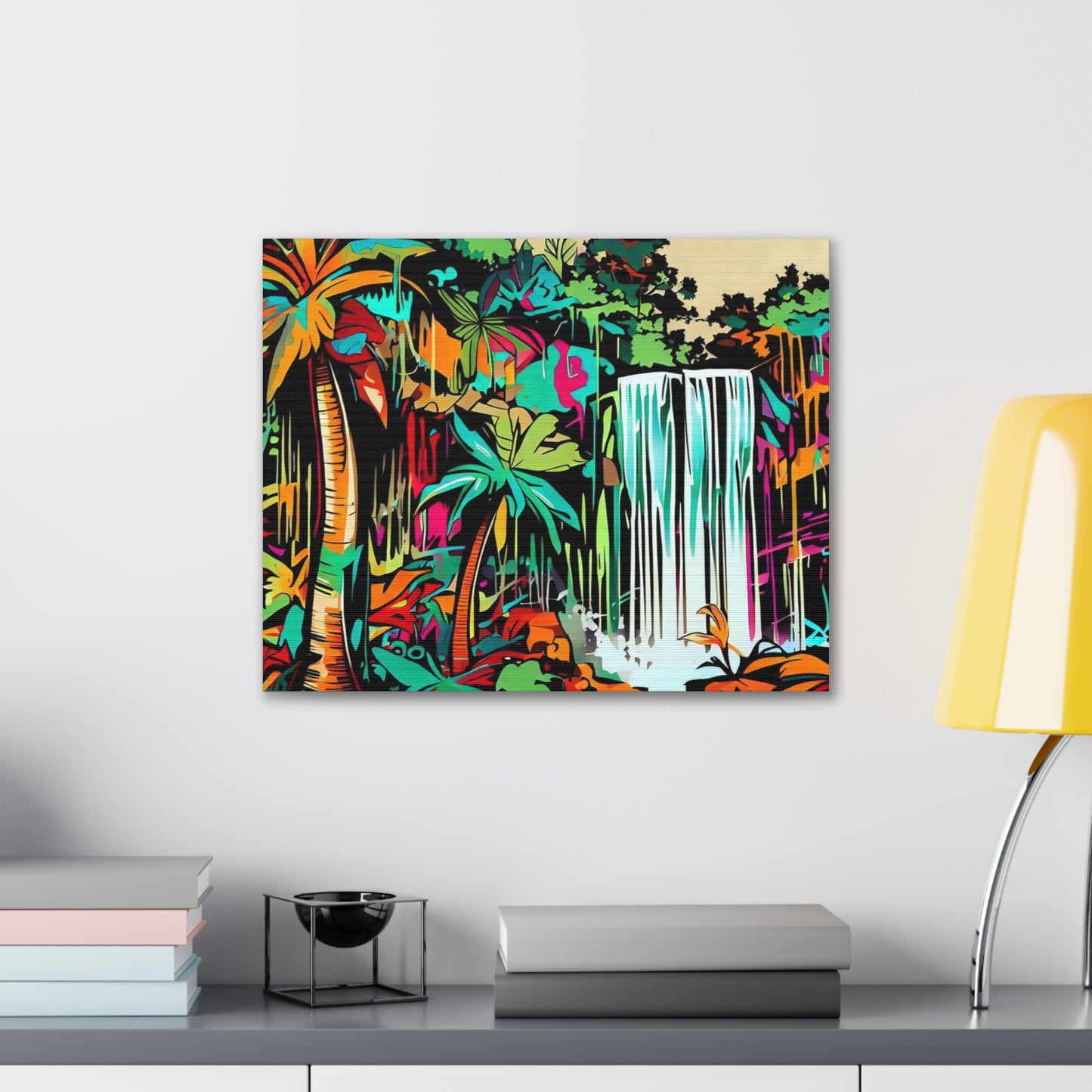 Jungle Waterfall, Rainforest Waterfall, Graffiti-inspired home decor, Modern street art prints, Graffiti wall art, Street art canvas art, Graffiti artist prints - SaviTraviDesigns