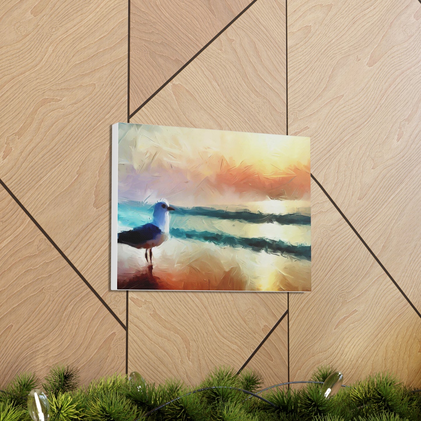 Sunset wall art, beach wall art, ocean art, Canvas Gallery Wraps, Seagull Beach