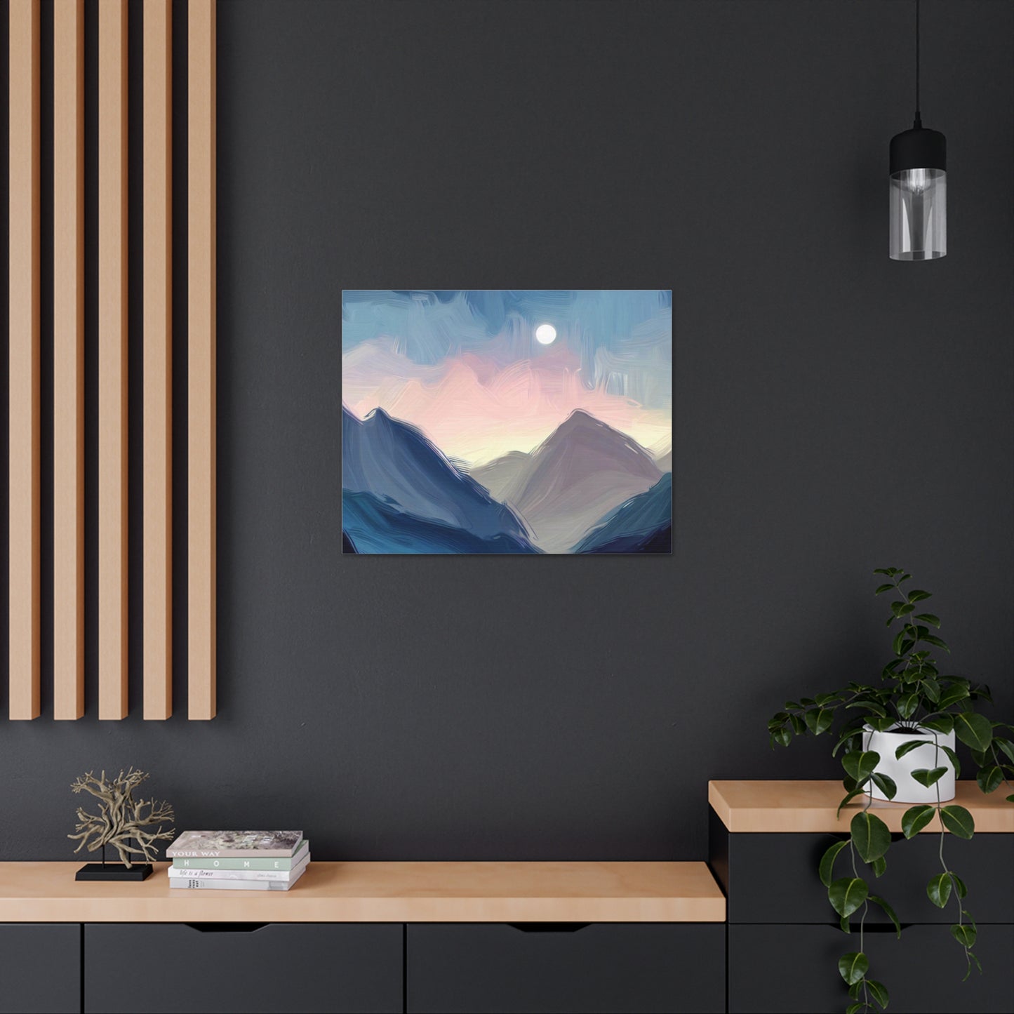 Mountain Wall Art, Moon Wall Art, Canvas Gallery Wraps, Moon Over Mountains