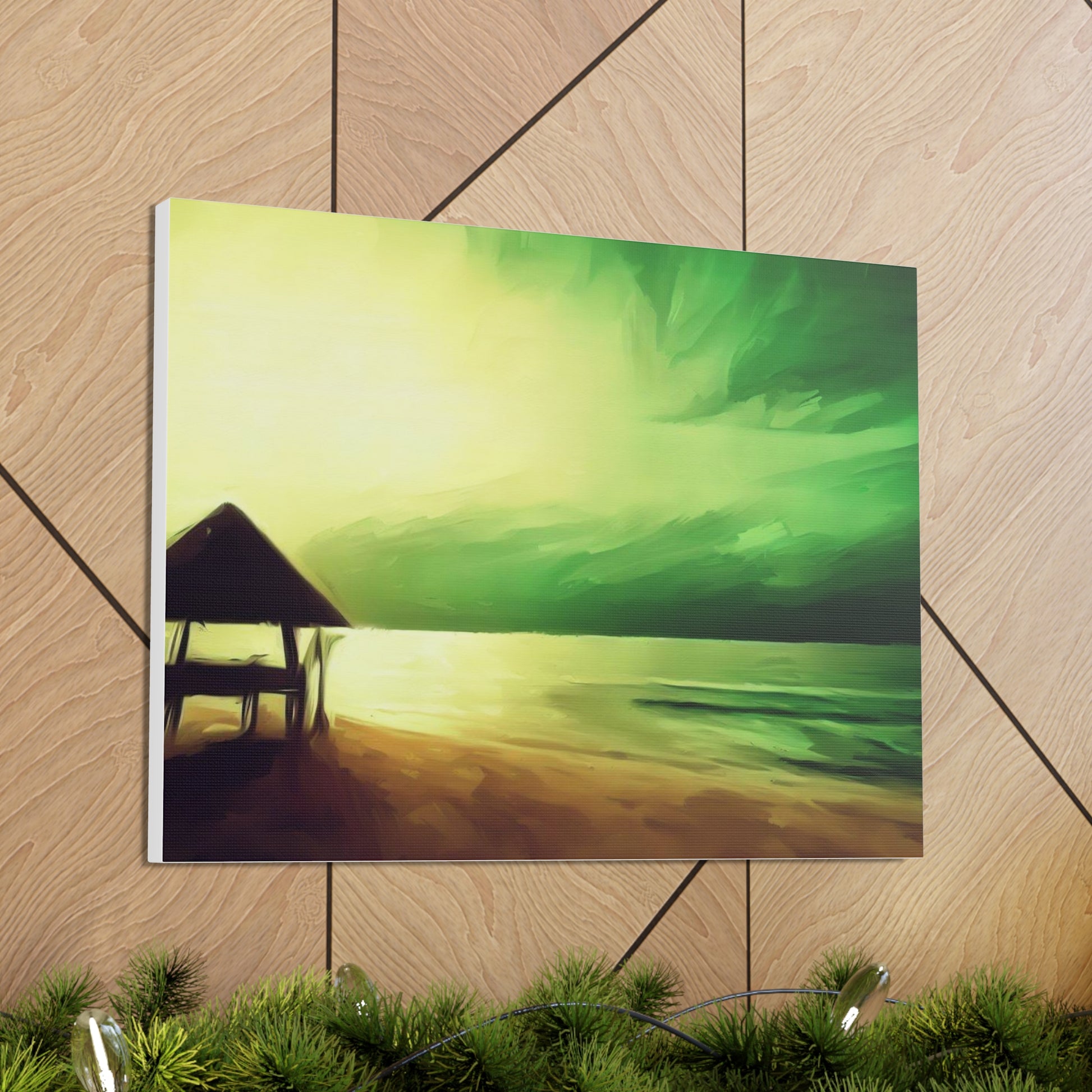 Green Sunset, Beach art, ocean art, beach wall art, Canvas Gallery Wraps