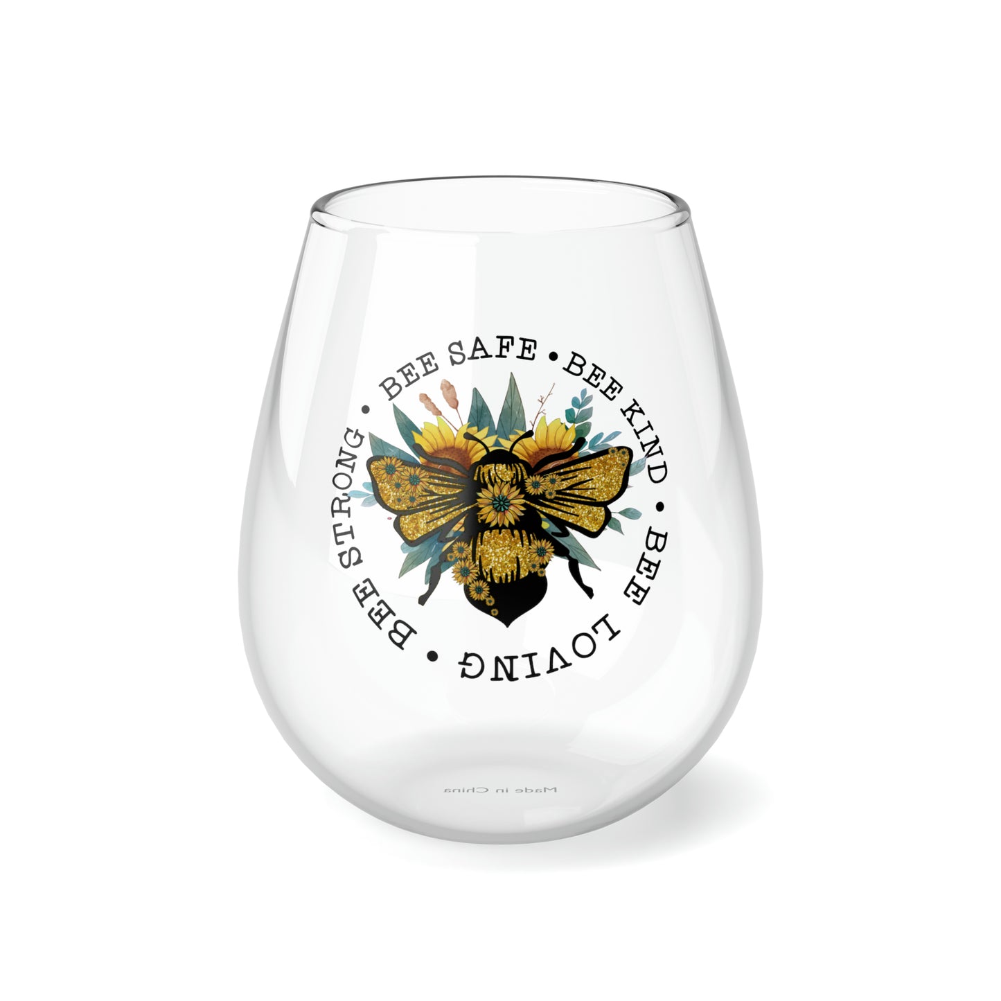 Bee Strong, Bee Wine Glass, Wine Lover stemless, Unique stemless wine glass, Trendy wine glass, Wine glass gift, Stemless Wine Glass - SaviTraviDesigns