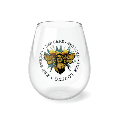 Bee Strong, Bee Wine Glass, Wine Lover stemless, Unique stemless wine glass, Trendy wine glass, Wine glass gift, Stemless Wine Glass - SaviTraviDesigns