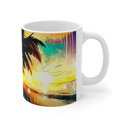 Sunset Beach Mug, Personalized Mug Designs, Creative Coffee Cups, Unique Mug Artwork, Printed Coffee Mugs, Artist-Designed Mugs