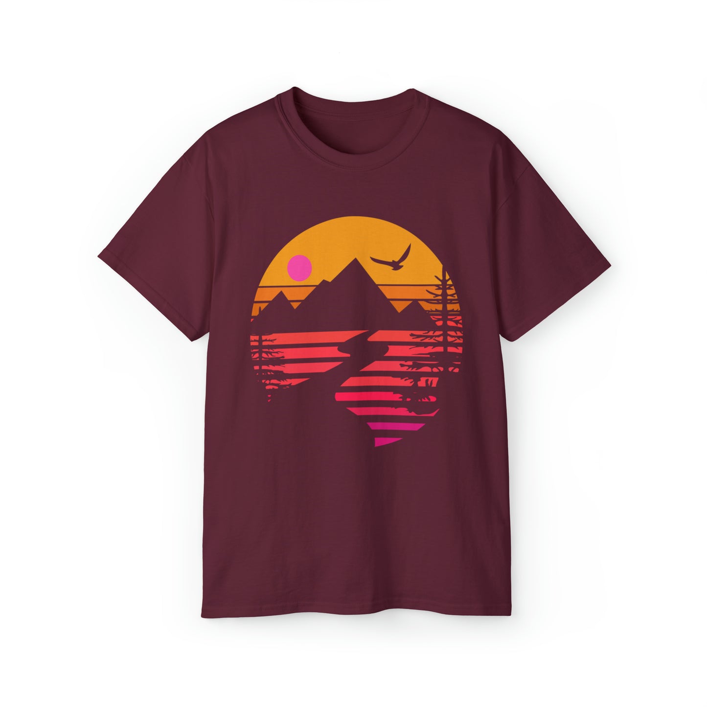 Mountain Stream Adventure Shirt | Hiking & Camping Tee | Nature-Inspired Outdoor Apparel Maroon