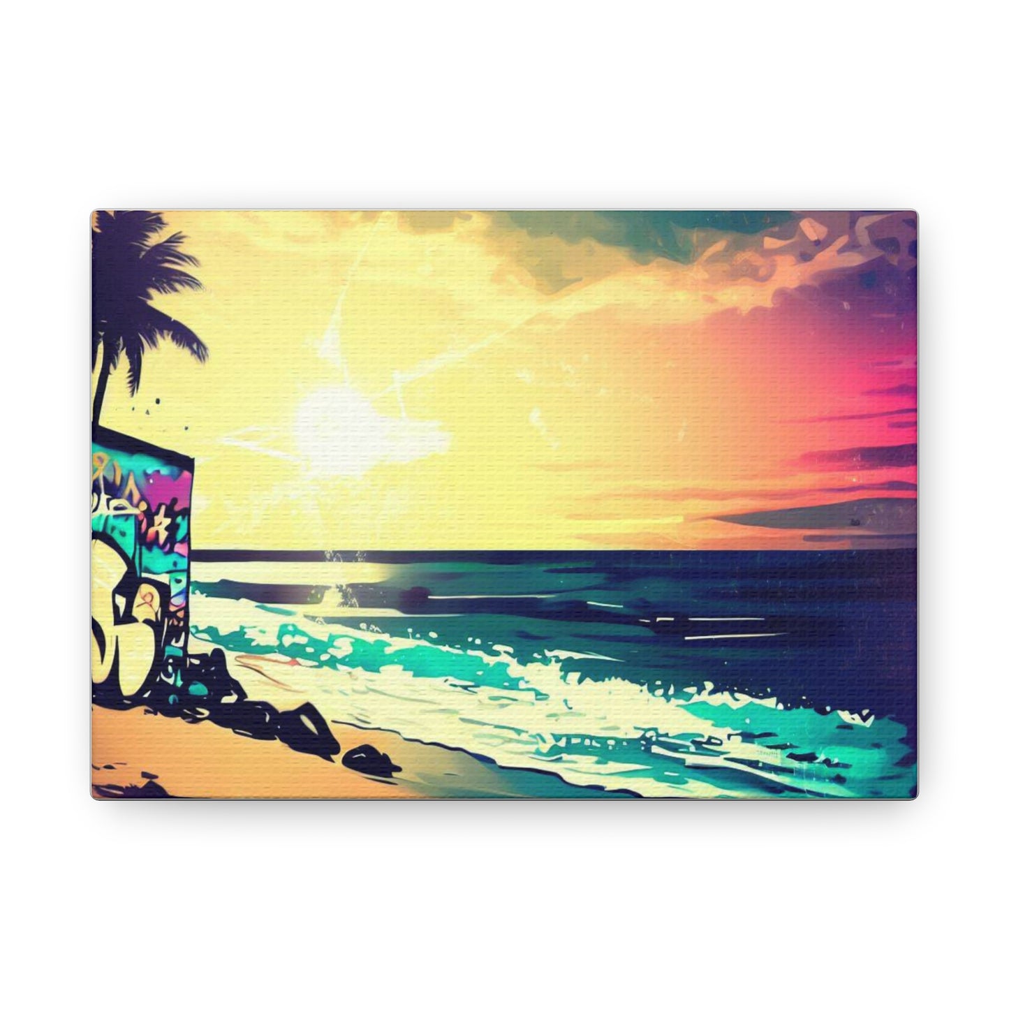 Beach Sunset, Sunset Hut, Graffiti-inspired home decor, Modern street art prints, Graffiti wall art, Street art canvas art, Graffiti artist prints - SaviTraviDesigns