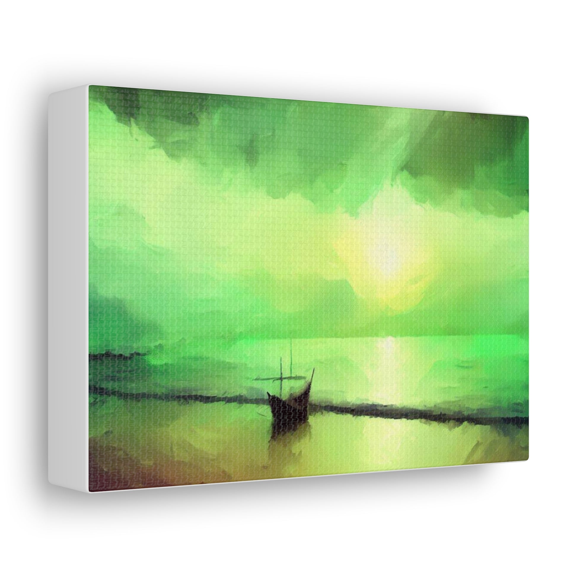 Sailboat Beach, Green Sunset, Beach wall art, sunset art, ocean art, Canvas Gallery Wraps