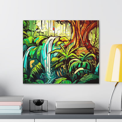 Rainforest Waterfall, Jungle Waterfall, Graffiti-inspired home decor, Modern street art prints, Graffiti wall art, Street art canvas art, Graffiti artist prints - SaviTraviDesigns