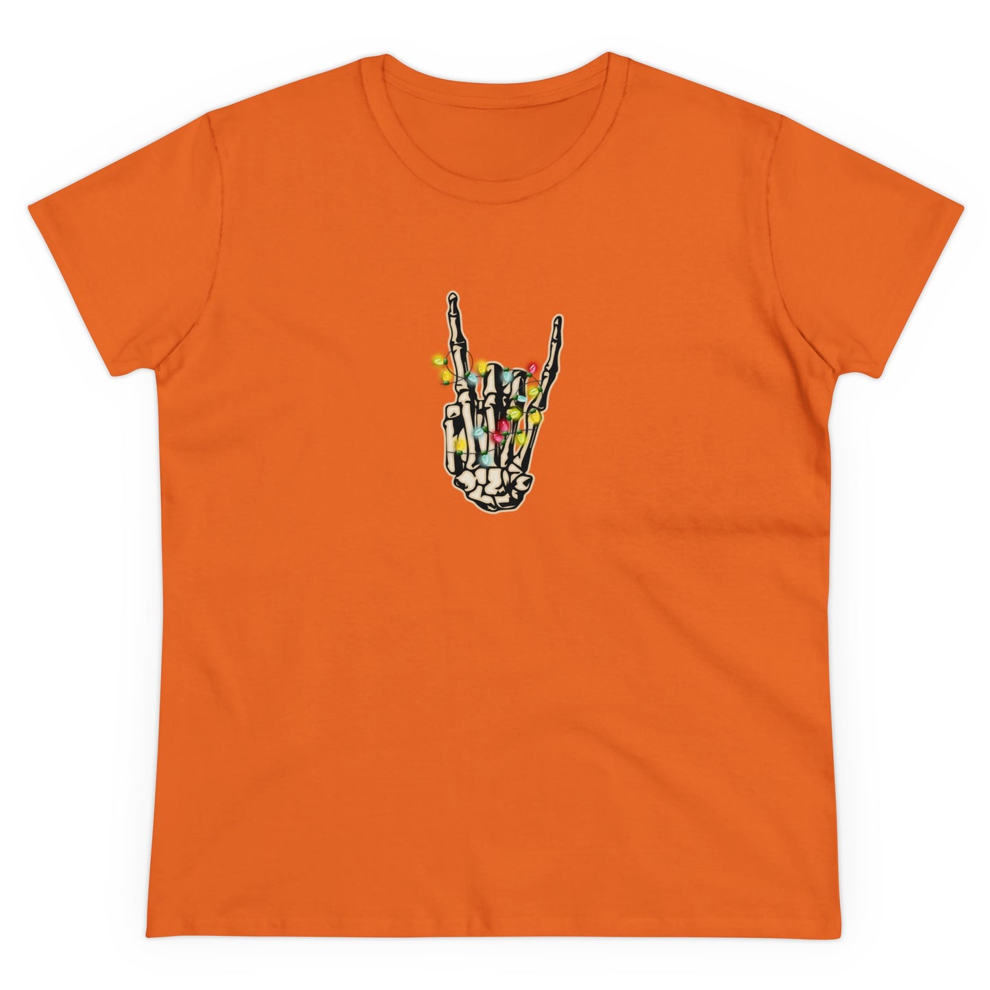 Christmas Lights, Skeleton Hand, Christmas Graphic Shirts, Festive Holiday T-Shirts, Ugly Christmas Sweater Tees, Funny Christmas Shirt Designs, Cute Xmas Graphic Tees Orange